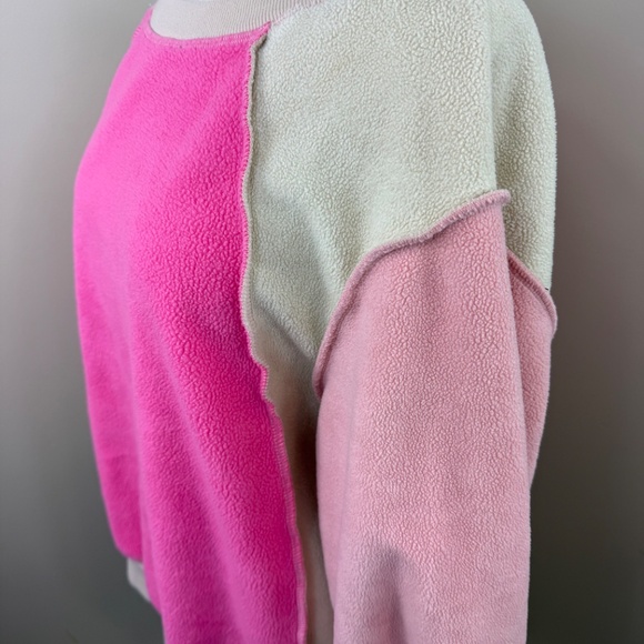 Hot Pink/Pale Pink Raw Hem Oversized Sweatshirt - Picture 4 of 5
